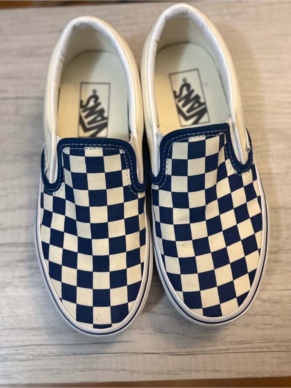 Vans Blue and White Classic Slip-On Checkerboard Sneakers Brand New Worn Once